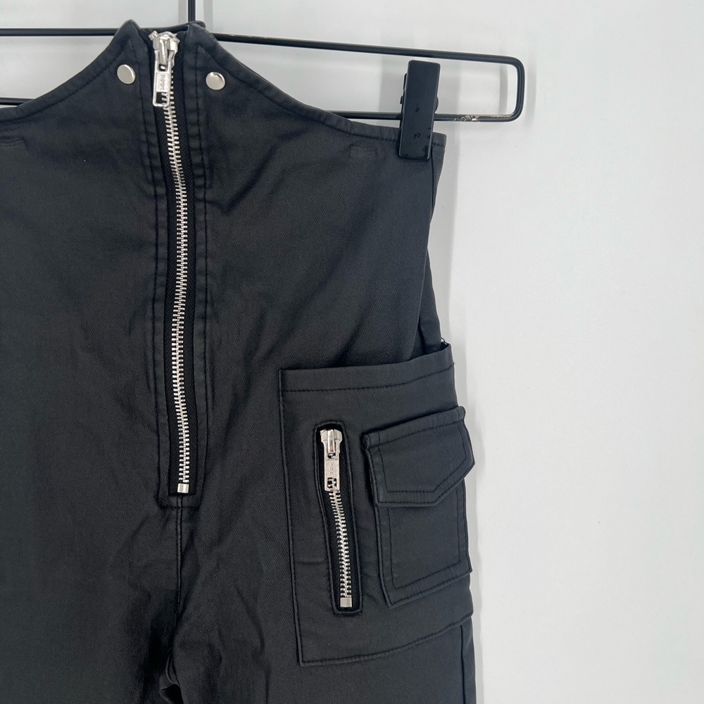 Akira Black Moto Coated Front Zip High Waisted Zip Detail Cargo Pants - Picture 3 of 7